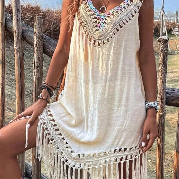 Swim Fringe Hem Tie Backless Cover Up - Picture 1 of 6
